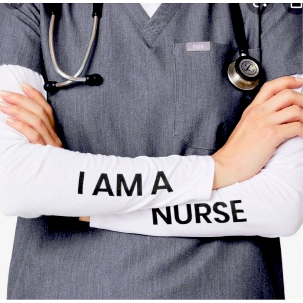 FIGS white Pima cotton “I AM A NURSE” layering undershirt